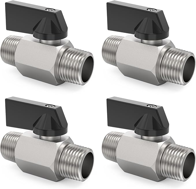 ChillWaves Brass Mini Ball Valve, Shut Off Switch Ball Valve 3/8" NPT Male x 3/8" NPT Male Thread Pipe Fitting(4-PACK)