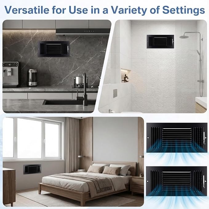 4 Pcs Black 14 x 6 Inch Three-Way Ventilation Register Air Ceiling Vent Cover Floor Register Metal Heat Vent Covers with Rust Proof for Wall Ceiling Home Bathroom Toilet or Office