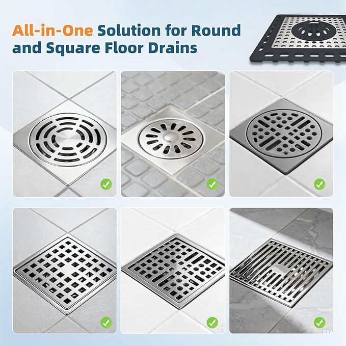 Hibbent Upgraded Shower Drain Hair Catcher, Shower Drain Cover for Bathroom Floor 4" Drain, Anti-Clogging Bathtub Drain Strainer, Stainless Steel Kitchen Sink Drain Strainer with Handle, Dark Grey