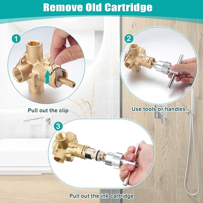 Enhon 3 Pack 1222 Replacement Cartridge Compatible with Moen with Puller, Tub Shower Cartridge Replacement Kit Compatible with Posi temp Faucet, Shower Repair Tool
