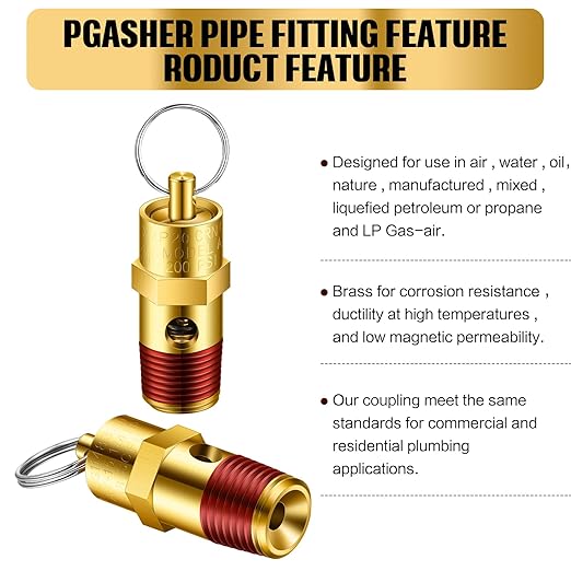 Bonuci 8 Pcs 1/4" Male NPT Safety Valve Air Compressor Pressure Relief Brass Safety Check Valve (200 psi Set Pressure)