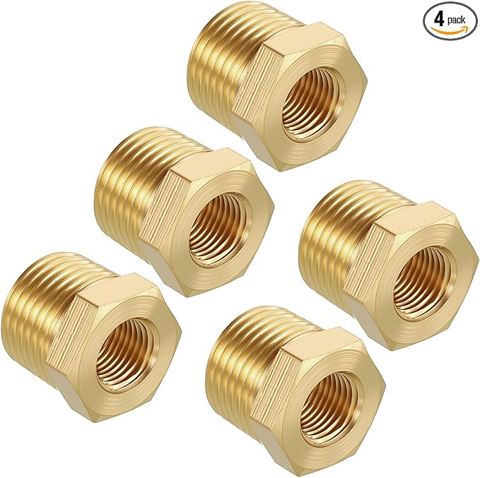 Pack of 4, 3/8" NPT Male to 1/8" NPT FeMale Solid Brass Hex Bushing, Hose Fittings Adapter Threaded Reducer Heavy Duty for Pipe Leak Repair, Bathroom Remodel, Compression