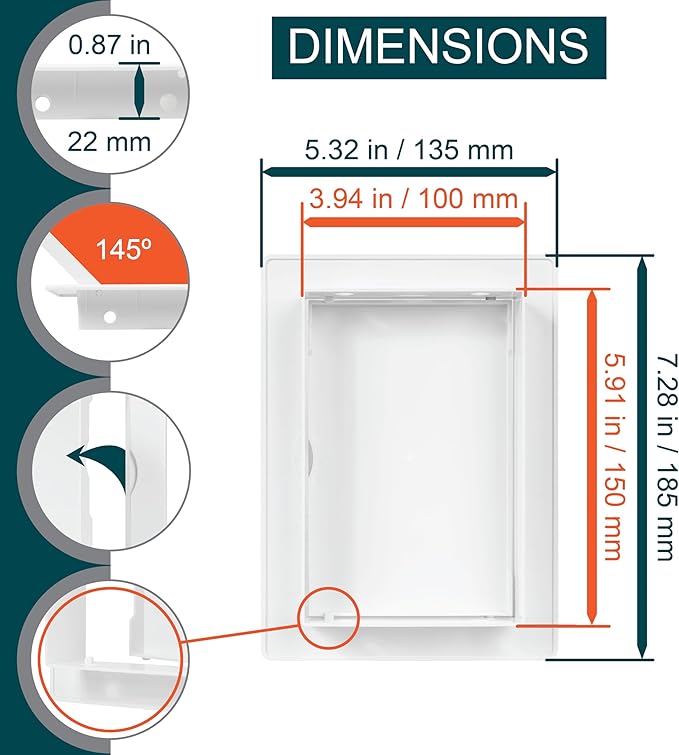 4inch x 6inch White Plastic Access Panel. Service Shaft Door Panel. Plumbing, Electricity, Heating, Alarm Wall Access Panel Drywall. Bathroom Services Access Hole Cover. (4inch x 6inch)
