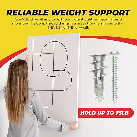 Qualihome Zinc Self Drilling Drywall Anchor Hollow Wall Anchor Kit With Screws - Metal Self Drilling Drywall Anchors With Wide Screw Fins - #8 Zinc Drywall Anchors Heavy Duty (25 Pack)