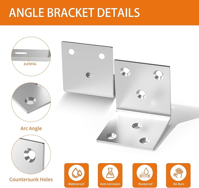 40Pcs Stainless Steel Angle Bracket, 2"x2"x2" Heavy Duty L Brackets for Wood, 50MM 2Inch Wide Corner Brackets Metal Corner Brace 90Degree L Shape Bracket for Wooden Frame Bed Furniture Bookshelf