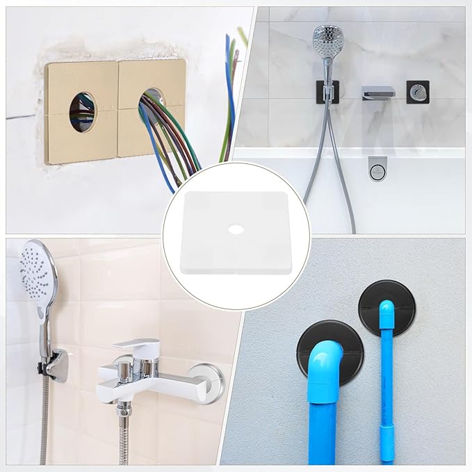 PATIKIL Wall Split Flange 86mm / 3.4" OD, 4 Pcs Square Escutcheon Plate Cover PPR Plumbing Cover Plates with Self-Adhesive Tape for 12mm / 0.5" Dia Water Pipe Faucet, White