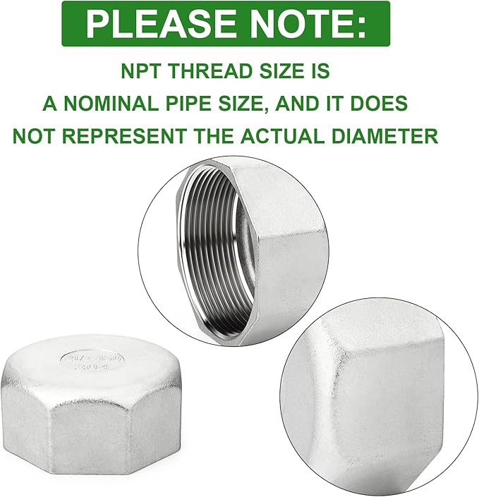 TAISHER 1PCS 304 Stainless Steel Cap Pipe Plug Socket Fitting 2-1/2" NPT Female