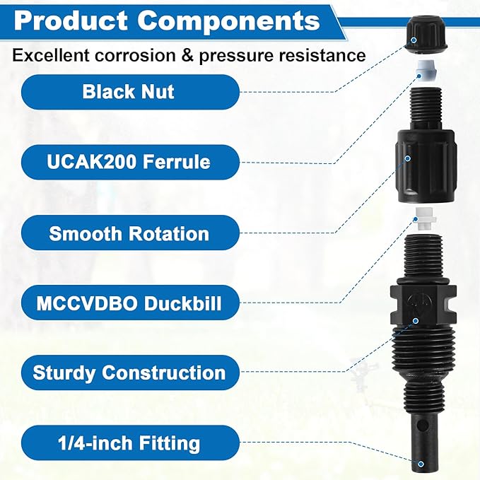 1/4-Inch UCDBINJ Injection Check Valve Replacement for Stenner Pumps, Fits for 45/85/100/170 Series, S128/S420/S10P/VX/S/SV Series, Classic Series Peristaltic Pump Parts