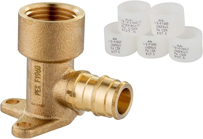 (Pack of 5 Sets) EFIELD Pex A Expansion Brass Fittings 1/2"x 1/2" Female NPT Drop-ear Elbow, F1960 with 5 Pieces 1/2 inch Expansion Rings