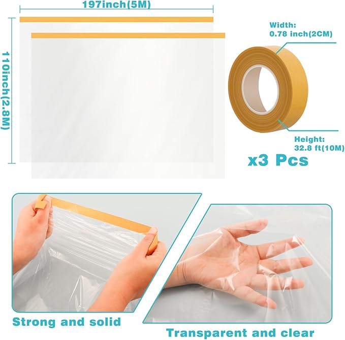 2PCS -110'' x 197'' Window Insulation Kit, Window Insulation for Winter, POF Window Sealer for Winter, Insulates Indoor Windows Keep Warm for Weatherproofing Window Film for Winter Window Covering