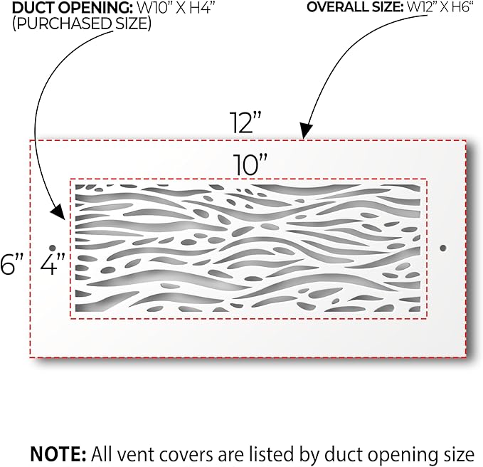 SABA Home Decor White Air Vent Cover - Acrylic Plexiglass 4" x 10" Duct Opening (6" x 12" Overall) Return Grille Decorative Covers for Walls & Ceilings NOT for Floor USE, Waves, Screws Installation