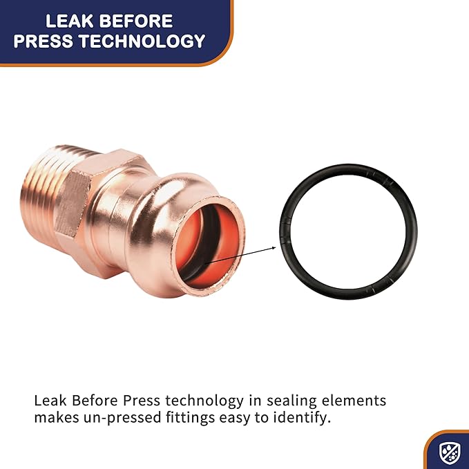 Copper Press Fittings 1/2 inch Male Adapter Pressure Copper Fitting P x Male NPT Connection for Residential, Commercial 10-Pack