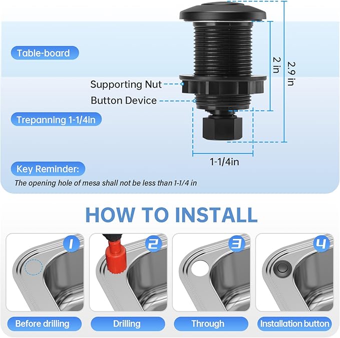 Garbage Disposal Air Switch Kit Sink Top Waste Disposal Stainless Steel Black On/Off Air Button Food and Waste Disposals Part by Briidea, UL Listed