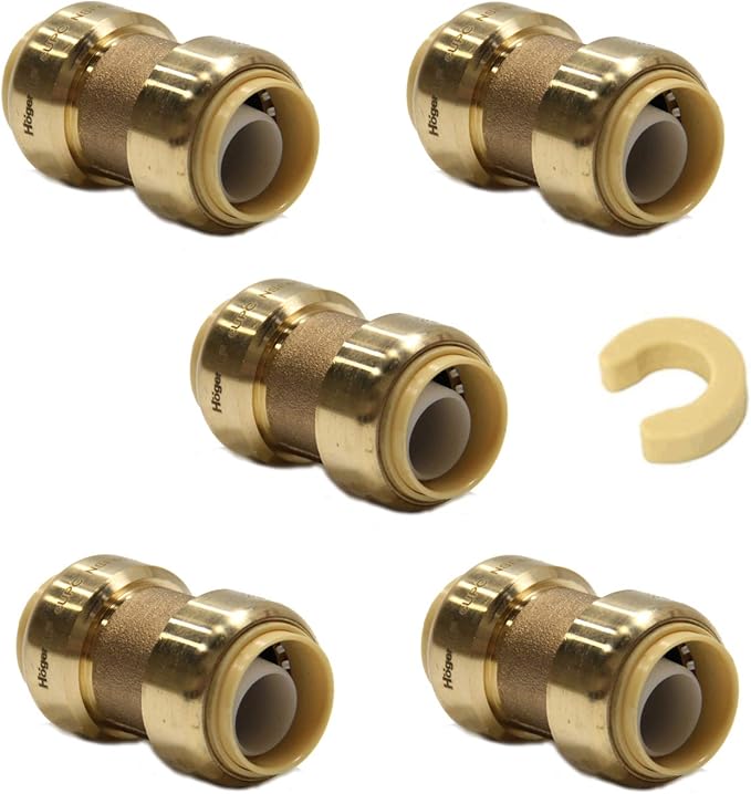 (Pack of 5) EFIELD 1-inch Straight Coupling Push-Fit Fitting to Connect Pex, Copper, CPVC, 5 Pieces,(PF009-5PCS)