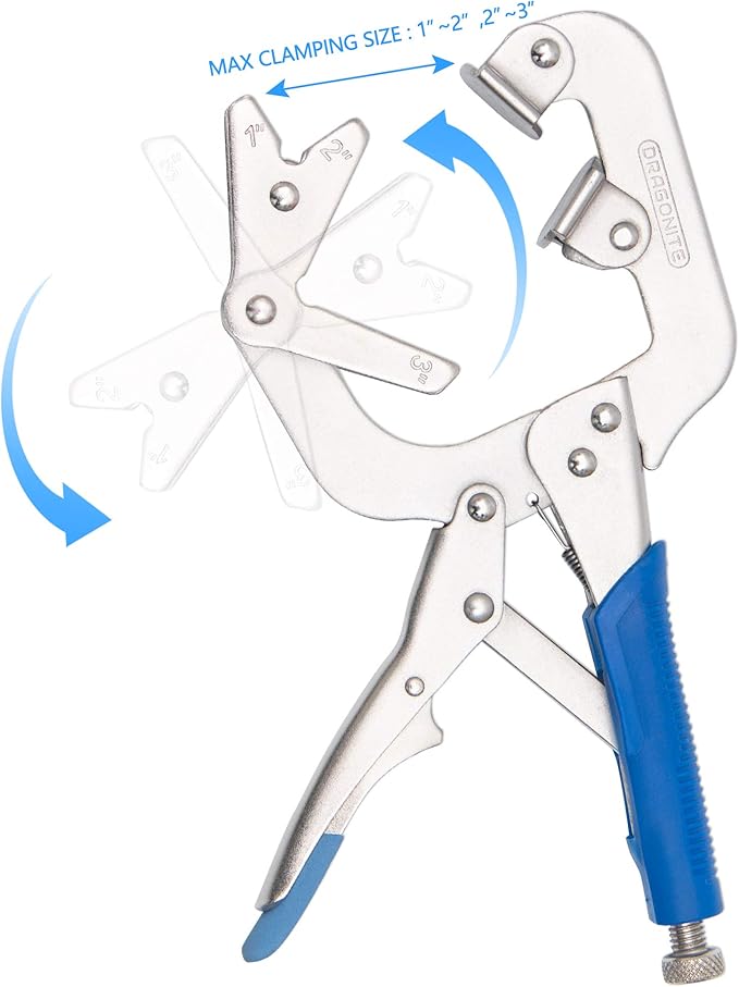 DRAGONITE 10 inch Welding Pipe Plier, Locking C-clamp with Large adjustable V Pads, Fast Release and Ergonomic Grip, Clamping 1”, 2” and 3" three different thicknesse