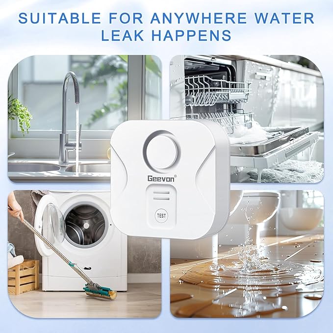 Geevon 2 Pack Water Leak Detectors for Home, 100dB Water Sensor Alarm Flood Leakage Detection Devices for Bathroom, Basements, Laundry Rooms, Kitchen, IP56 Waterproof(Battery＆Screwdriver Included)