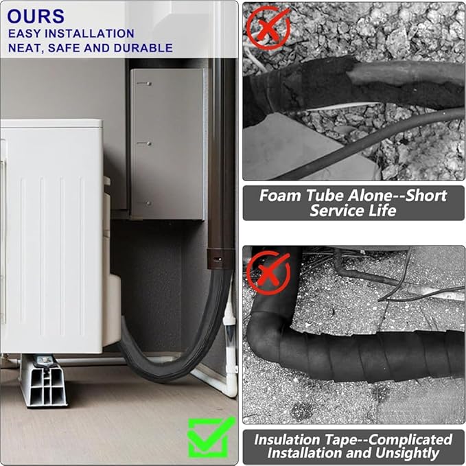 HVAC Copper Pipe Insulation Cover with UV Resistant Tape, AC Pipe Insulation Covers for Outside, Copper Line Insulation Sleeve for Central Air Conditioning Mini Splits, 72''x10.2'', 600D Oxford