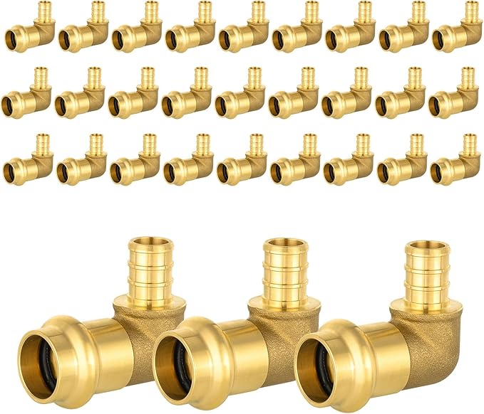 30-Pack HeSun Copper Press Fitting Elbow, 1/2" PRESS X 1/2" PEX F1807 Crimp Elbow, LF Brass