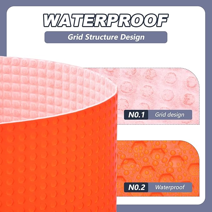 215 Sqft Uncoupling Membrane for Tile 1/8''(3mm) Thick Waterproofing Membrane Crack Prevention Anti Fracture Flooring Underlayment for Bathroom Shower Kitchen Basement(Orange)