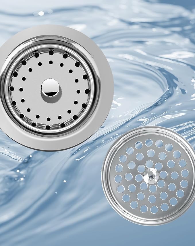 3-1/2 Inch Commercial Kitchen Sink Drain Assembly - Stainless Steel Construction, Dual Strainer Baskets for Drain & Stopper, Fits Restaurant, Food Service, Industrial Sinks