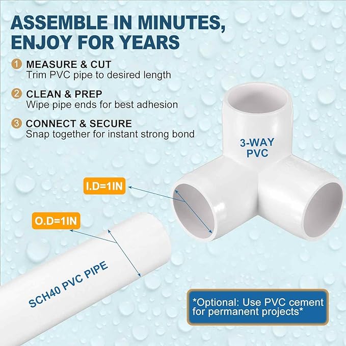 12 Pack 1" SCH40 PVC Elbow Pipe Fitting, 3-Way PVC Elbow Corner Side Outlet Tee Fitting, Furniture Grade Pipe Connectors for DIY Creative Project, Pond Protection, Socket x Socket
