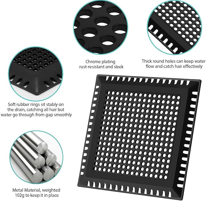 Shower Drain Hair Catcher/Drain Strainer/Shower Drain Cover for Bathroom Floor Drain, Stainless Steel and Silicone (Patented Product)