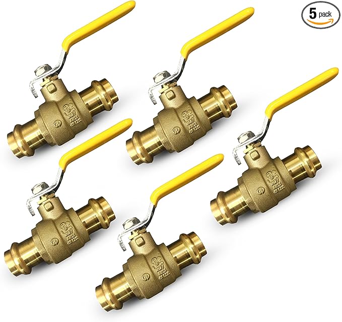 Propress Brass Ball Valve - Press Shut Off Ball Valve with EPDM O-ring Fit Both End - Premium Water Stop Shut Off Tool with Connections (Pack of 5, 1/2 inch)