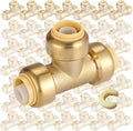 1/2" Pushfit Tee,50 Pack PEX Brass Push-fit Tee with 1 Pack Disconnect Clip, Push-to-Connect Plumbing Fittings for PEX, Copper, CPVC(PF118-50Pack)