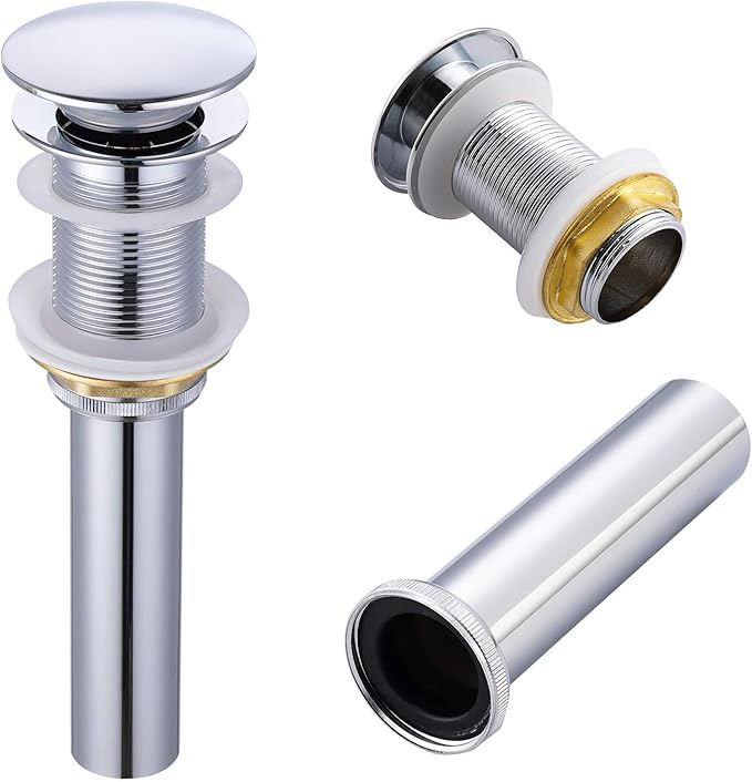 KES Bathroom Sink Drain Pop Up Drain Without Overflow Vessel Sink Vanity Stopper Polished Chrome, All Metal Rustproof Brass and 304 Stainless Steel, S2008D-CH
