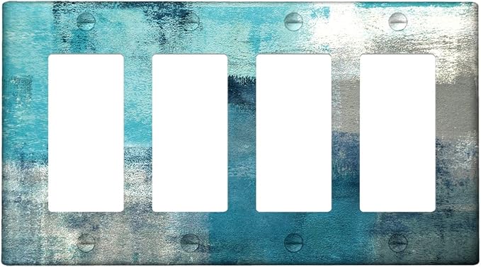 Turquoise Teal Grey 4-Gang Rocker Light Switch Cover Abstract Art Decorative Wall Plate Cover Modern Electrical Outlet Covers
