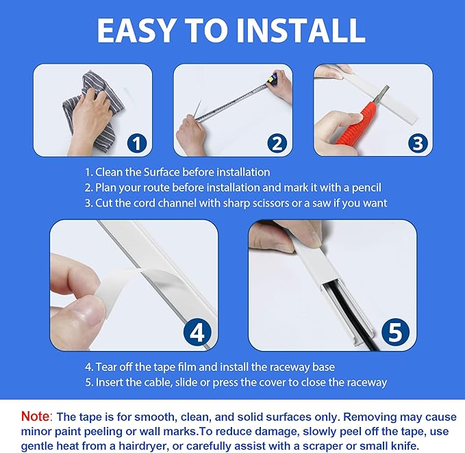 ZhiYo Mini Cord Hider - 170in PVC Self-Adhesive Cord Cover for TV, Extension Cord & USB Wires - Black Wall Cable Hider for Wall Mounted TV - Seamless Connection