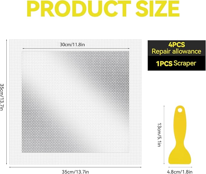 4 Pcs Drywall Repair Patch 12" x 12" Self Adhesive Aluminum Wall Fiber Mesh Repair Kit with Scraper Metal Large Hole Sheet Rock Patch for Ceiling Drywall Plaster