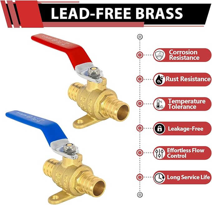 2-Pack EFIELD 3/4-inch Crimp Pex Brass Full Port Shut-off Ball Valve with Drop-ear, Red and Blue Levels, ASTM F1807,(VALVE215)