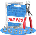 180Pcs 5/16" to 1-1/2"(7-38mm) All Size Spring Band Hose Clamps Assortment Kit with Swivel Flat Hose Clamp Plier, SEKSUALA Constant Tension Steel Clamps for Fuel Lines, Silicone,Vacuum Hoses (Grey?