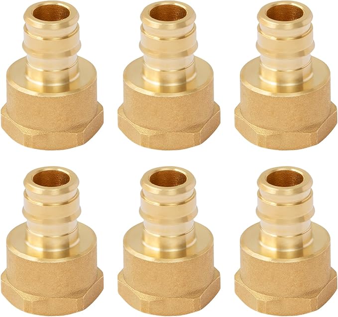 SUNGATOR 6 Pack Pex A Expansion 1/2" x 1/2" Female NPT Adapter Brass Fitting, No Lead Brass, ASTM F1960 ONLY For Pex-A Tubing