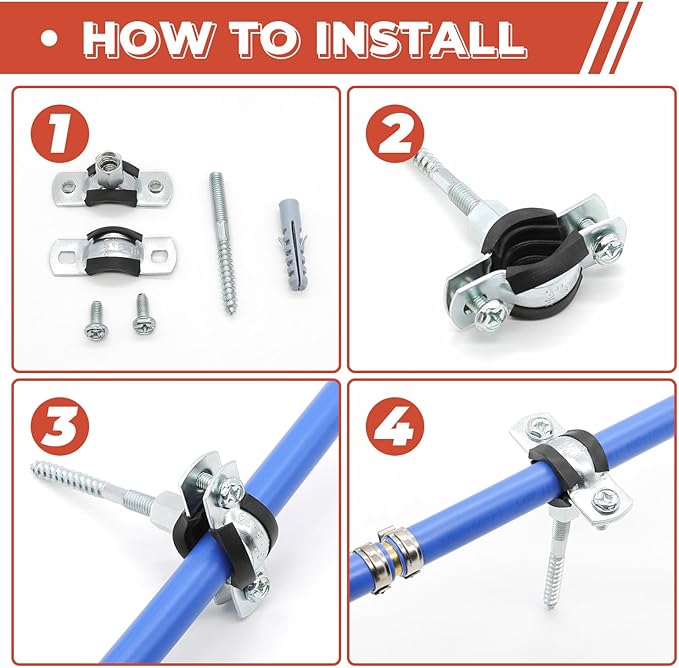 12 Pcs 1.3-1.4 Inch Split Ring Pipe Hanger, 32-36mm Heavy Duty Adjustable Pipe Bracket Clamp with Screw & Expansion Tube, Wall Ceiling Mount Combination Thread M8/M10 Metal Pipe Clamps