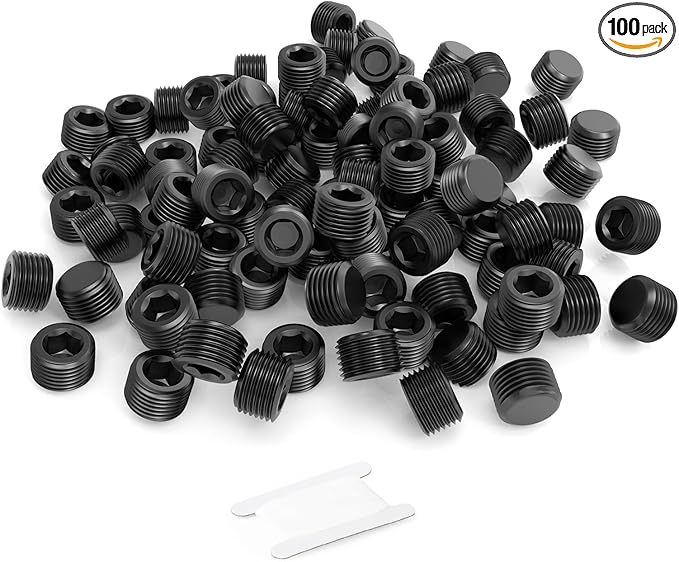 GASHER 100Pcs 1/8" NPT Carbon Steel Pipe Plug Fitting Internal Hex Thread Socket Pipe Plug
