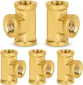 5-PCs HeSun Brass Pipe Fitting, 1/4" x 1/4" x 1/4" NPT Female Thread Tee