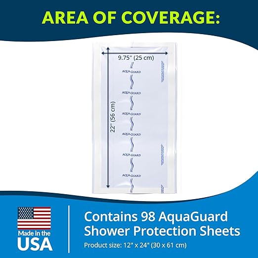 TIDI AquaGuard Sheet – 12” x 24” – Shower Protection Sheet – Self-Adhesive Moisture Barrier – Made Without Latex – Wound Cover for Showering – 98 Sheets per Case – Home Medical Supplies (50013-CSE)