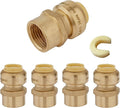 HeSun 5-Pack Pushfit Female Adapter, 3/4" FNPT x 3/4" Push to Connect Plumbing Fittings with Disconnect Clip, Brass Push-fit Fittings for PEX, Copper, CPVC, PE-RT Pipes