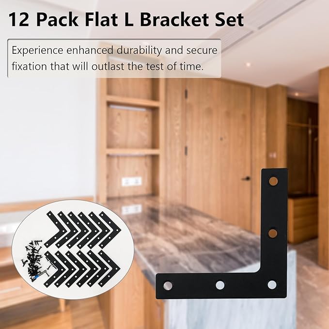 QSJ 12 Pcs L Flat Straight Brackets Corner Bracket Set 3.15'' Bracket Brace Mending Plate Stainless Steel for Wood