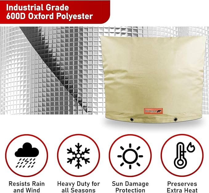 Redford Supply Co. Cold Snap (5°F) Backflow Preventer Insulation Cover, 60"W x 50"H, Pipe Insulation, Water Sprinkler Covers for Outside, Sprinkler Backflow Cover for Winter, Well Pump Bag (Beige)
