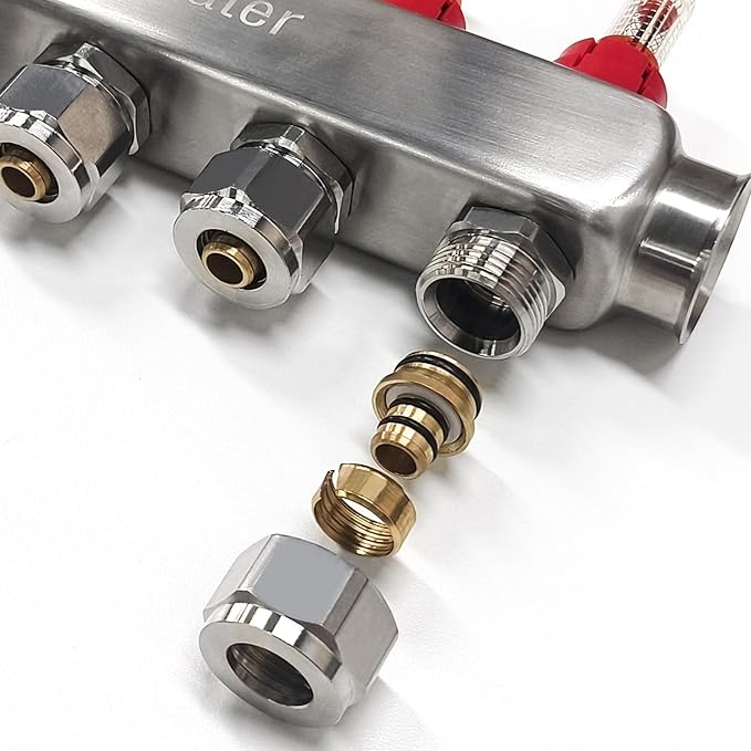 AB 8 Loops Pex/Radiant Manifold, ½ Inch Compatible Outlets, Up to 1.4 GPM Flow Valve for Hydronic Radiant Floor Heating(1/2" Connectors Included)