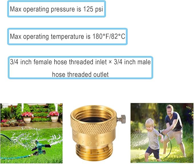 4-Pack Brass Vacuum Breaker Set 3/4" Anti-Siphon Hose Bib Valve for Garden Spigot RV Hose Connection Backflow Preventer Connector with Tape and Extra washers