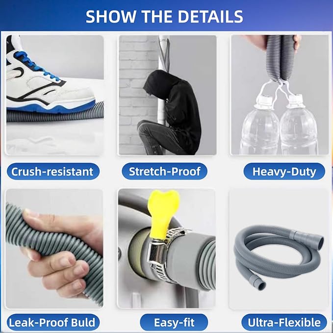 Universal Washing Machine Drain Hose Kit 10FT, Extra Long Flexible Corrugated Extension Hose with U-Bend Bracket & 4 Clamps, for Washer, Dishwasher, Dehumidifier, Sink, RV