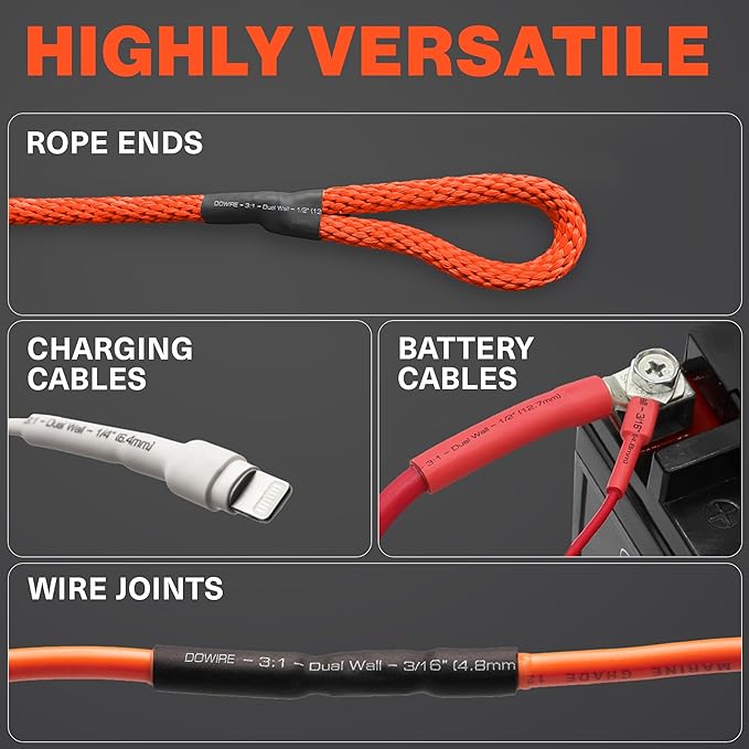 Heat Shrink Tubing Kit - 3:1 Ratio - Adhesive Lined - Wire Shrink Wrap Tubing - Waterproof Marine Grade Shrink Tube - 180 PCS - Black