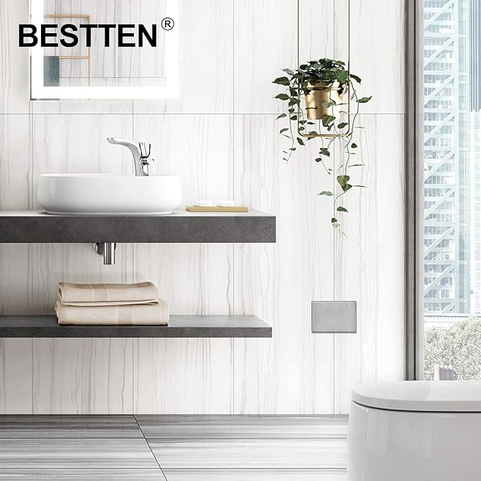 BESTTEN 3-Gang Blank Metal Wall Plate with Ｗhite or Clear Plastic Film, Corrosion-Resistant No Device Stainless Steel Outlet Cover, Standard Size, H4.53” x W6.38”, Brushed finish