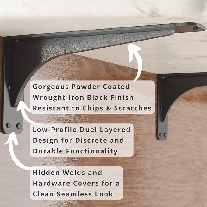 Starby Gladiator Series Solid Heavy Duty Welded 500 Lb Low Profile Granite Countertop Support Shelf Brackets Floating Shelf Discrete Slim 500 LB Capacity (2 Pack) (7" x 15" x 2.5")