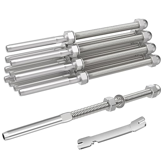 BLIKA 10 Pack 6" Long 1/8" Swage Threaded Stud Tension End Fitting Terminal for 1/8" Deck Cable Railing Hand Swage T316 Stainless Steel, 1/8" Swage Threaded Terminal for 4x4, 2x2 Wood Metal Post