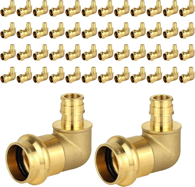 50-Pack HeSun Copper Press Fitting Elbow, 3/4" PRESS X 1/2" PEX-A F1960 Expansion Elbow, LF Brass